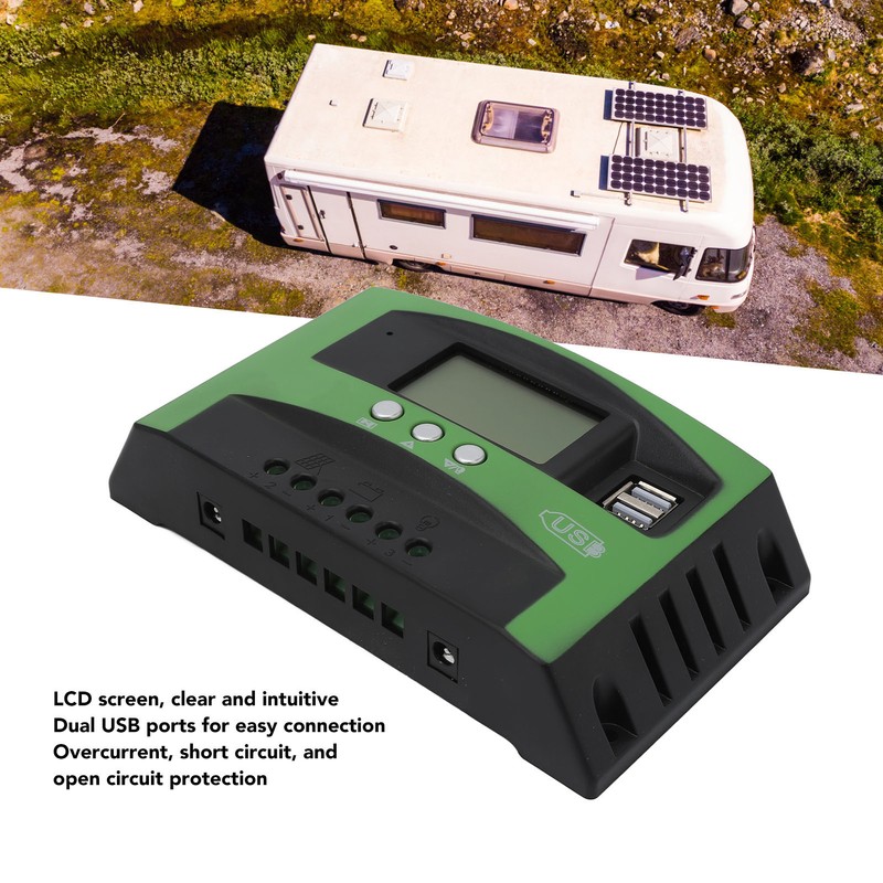 MPPT Solar Panel Controller with Dual USB Ports LCD Display