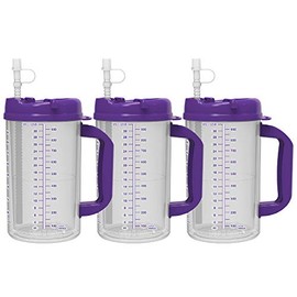 32 oz Double Wall Insulated Hospital Mug - Cold Drink Mug - Large Carry Handle - Includes Straw (3, Purple)