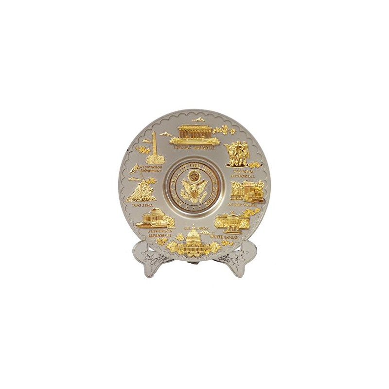 Washington D.C. Metal Souvenir Plate (Gray and Gold) (6.5" Diameter)
