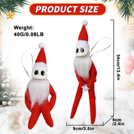 SINSEN Jack Skellington Santa Plush Doll Toy Christmas Jack Skeleton Soft Stuffed Elf Ornament for Xmas Tree Home Décor Gifts (Red)