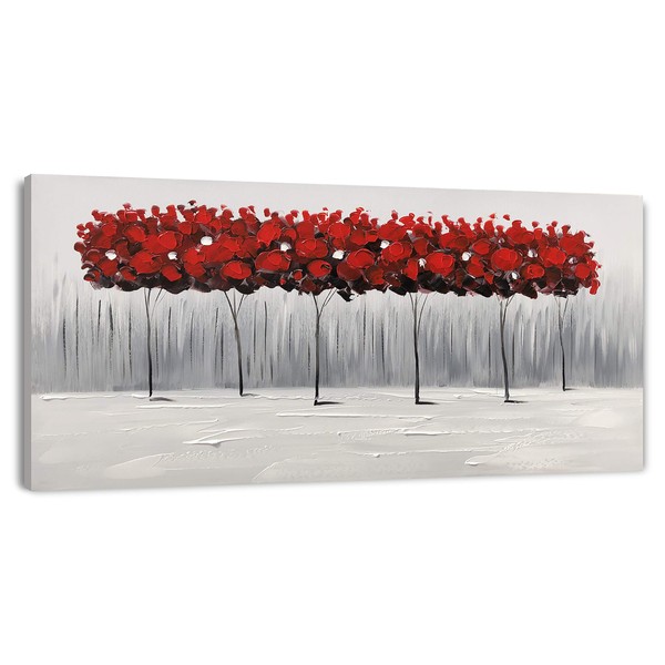 Yihui Arts Abstract Forest Painting - Red Tree Canvas Wall
