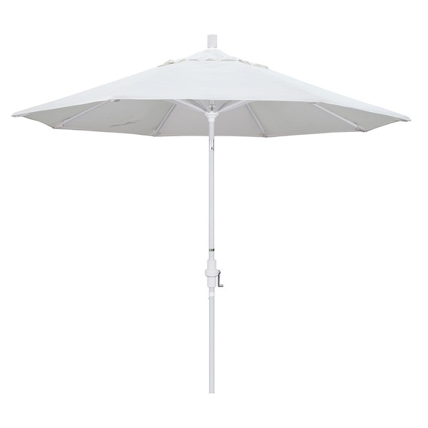 California Umbrella 9' Round Aluminum Market Umbrella, Crank Lift, Collar Tilt, White Pole, White Olefin