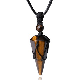 XIANNVXI Crystal Necklaces for Women Men Tigers Eye Necklaces Healing Crystals Stone Gemstone Cone Pendant Necklace Adjustable Rope Jewellery