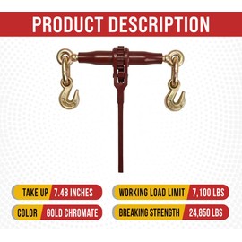 Mytee Products PRO Heavy Duty Chain Binder Ratchet Style 5/16" - 3/8" w/Grab Hooks, 7,100 lbs WLL