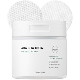 AHA BHA Cica Gentle Clear Pad - Facial Exfoliating Pad for Dead Skin Cell Care, pH Balancing & Sebum Control, Tighten Large Pores, Calm Sensitive Skin, & Moisturize Dry, Flaky Skin, 70 Sheets