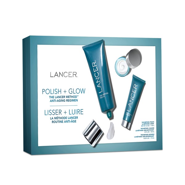 Lancer Skincare Polish and Glow 3-Piece Set with The Method: Polish, Cleanse, and Nourish for Normal or Combination Skin