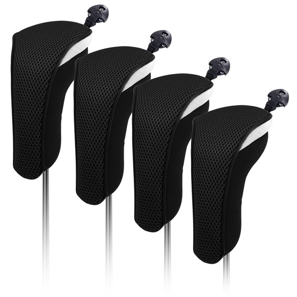 4X Thick Neoprene Hybrid Golf Club Head Cover Headcovers with Interchangeable Number Tags (Black)