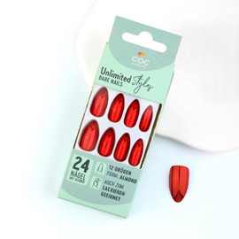 Red Chrome Metal Press on Nails with Chrome Design Shine Mirror Medium Almond Manicure Art Acrylic Fake Nails Stick on Nails Glossy Sparkly False Nails Gel Glue on Nails for Coquette Women 24Pcs