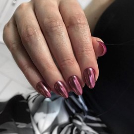 SXVME Light Pink Press on Nails Short Round,Metallic Fake Nails With Design,Plating Holographic Chrome Nails Glue on Acrylic,Short Nails Press ons with Mirror Effect for Finger Decoration, rose gold