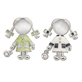 ARFUKA Pack of 2 Brooches Cute Cartoon Girls Brooch Set Crystals Brooch Pins Lapel Pin for Clothes Bags Jackets Birthday Christmas Gifts for Men and Women, Metal