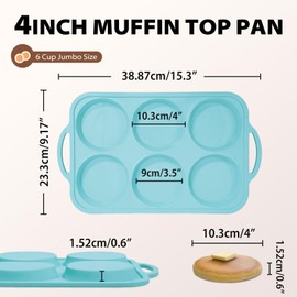 Toeusog 4 Inch Muffin Top Pan Non Stick with Metal Frame, Silicone Egg Molds for Breakfast Sandwiches, Large Round Whoopie Pie Baking Pan with Handle for English Muffin, Egg Bite and Oven, Mint Green