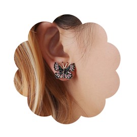 Yienate Tiny Butterfly Earrings Vintage Crystal Butterfly Earrings Punk Moth Stud Earrings Statement Sparkling Prom Rhinestone Butterfly Stud Earrings Jewellery for Women, Zinc, No Gemstone