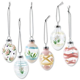 Lillian Vernon Hand Painted Pastel Glass Easter Egg Ornaments - Holiday Home Decor, Spring Themed Tree Decorations, Outdoor & Indoor Use, 1 ½ Inches x 2 Inches, 6 Designs, Set of 12