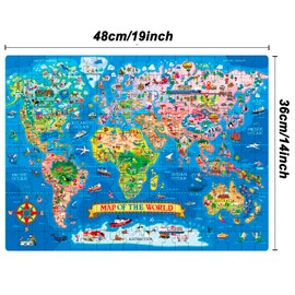 NANXJIUR 200 Pieces World Map Jigsaw Puzzle for Kids Ages 4-8, Environmental Recyclable Cardboard, Portable, Hand-Eye Coordination, Spark Educational Conversations