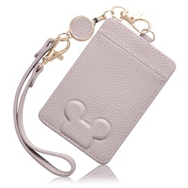 Wasenn Card Case, ID Card Holder, Pass Case with Reel, Cute, Three-Dimensional, Animal, Thin, Card Holder, Commuter Pass, lavender grey