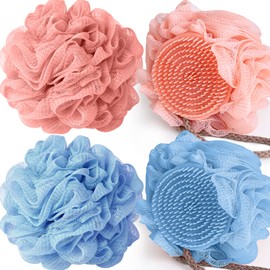 Bath Loofah Sponge Collection (4-Pack), Bath Shower Loofah Sponges - Mesh Pouf Shower Body Scrubber Exfoliators