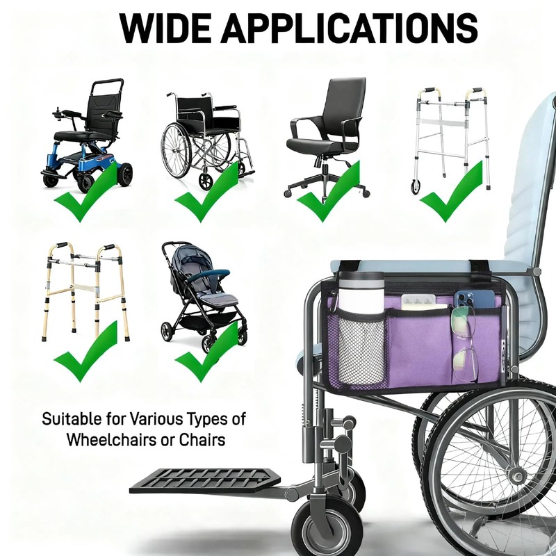 WEEOATAR Wheelchair Side Bags Storage Pouch with Cup Holder, Water-Resistant,