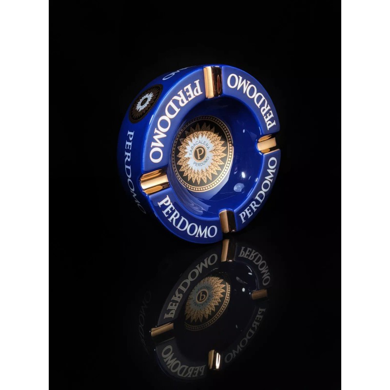 Perdomo Blue and Gold Ceramic Large Cigar Ashtray 9" Diameter