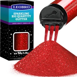 LEOBRO Red Glitter, Glitter, 150g/5.29oz Extra Fine Glitter, Resin Glitter Powder, Craft Glitter for Resin, Glitter Flower, Nail Body Art, Party Christmas Decorations, Red Glitter