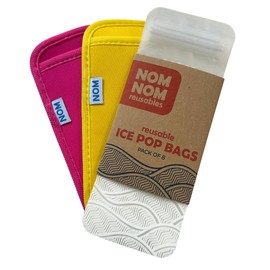 Nom Nom Kids | Reusable Ice Pop Bags | pack of 8 | popsicle bags | Icepop bags for kids (8 Wave ice pops and 2 ice pop sleeves YELLOW/PINK)