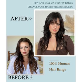 Clip in Fringe - Bangs Hair Clip in Bangs 100% Real Human Hair Extensions clip on air bangs for Women Fringe with Temples Hairpieces Curved Bangs (Ash Blonde, Neat Bangs)