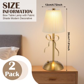 Kittmip 2 Pack Small Gold Bow Table Lamp 12 Inch for Girl's Bedroom Cute Coquette Bow Table Lamp with Fabric Shade Modern Decorative Bedside Light Small Princess Desk Lighting Boho Living Room(White)