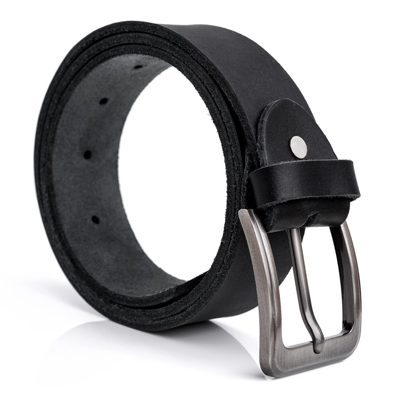 John Moses - Mens Leather Belt with Scratch Resistant Buckle