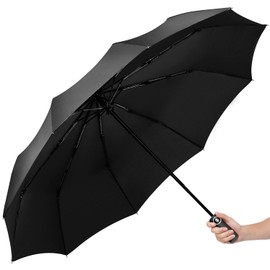 Yaneno Umbrella Windproof Travel Umbrella - Compact Light Automatic Open Close Button Strong Portable - Wind Resistant Small Folding Umbrella for Rain - Men and Women (Black)