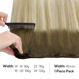 HOTBANANA Sew in Hair Extensions Real Human Hair, 14inch 80g Weft Hair Extensions Ombre Walnut Brown to Ash Brown and Bleach Sew in Hair Extension Straight Remy Hair Weft Hair Extensions Full Head