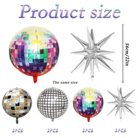 9 Pcs Disco Ball Balloons, Star Balloons, Shiny and Unique Disco Used for Birthdays Bachelor Parties, Explosion Star for 70s 80s 90s Disco Party Decorations (Polychrome)