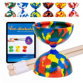 Juggle Dream Jester Diabolo Juggling Set - Fixed Axis Professional Diabolo with Wooden Handsticks, Online Learning Video - Juggling Toy (Multi-Colour)