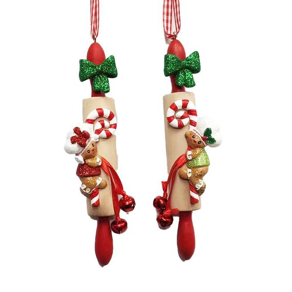 Kurt Adler Gingerbread Boy Girl on Baking Rolling Pin Christmas