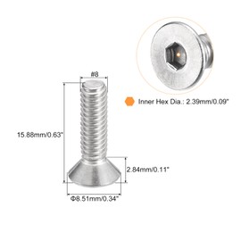 QUARKZMAN Pack of 25 #8-32x5/8 Inch Flat Countersunk Socket Cap Screws 304 Stainless Steel Hexagonal Socket Flat Head Screws Countersunk Bolts