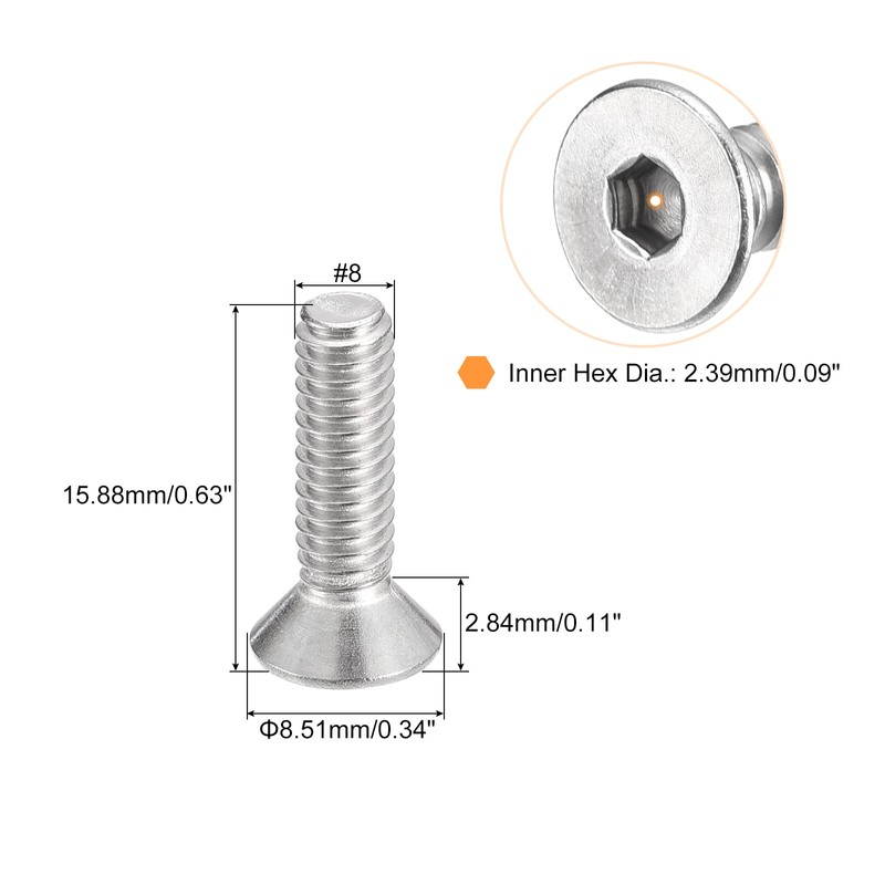 QUARKZMAN Pack of 25 #8-32x5/8 Inch Flat Countersunk Socket Cap