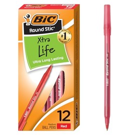 BIC Bolgrafos redondos Stic Xtra Life rojos, punta media (1.0mm), paquete de 12 unidades de bolgrafos a granel, cuerpo redondo y flexible para...     