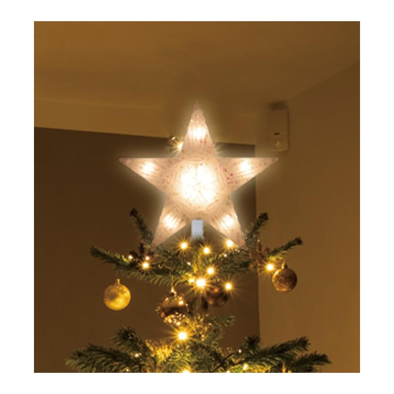 LAMPHOME 12" 10L Star Tree Topper, Lighted Glitter Christmas Treetop,