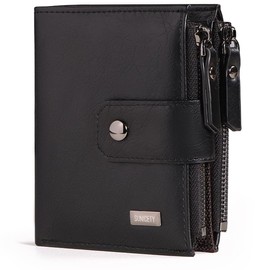 yumemono Wallet Bifold with 13 Card Pockets, 2 Coin Purses, Bill Pockets, Vintage Leather, RFID Double Zipper, Zippered Pocket, Black