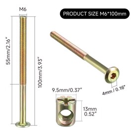 Kodrily M6 x 100mm Bunk Bed Hardware Replacement Kit, 10 Pack Bed Bolts for Wooden Bed, Carbon Steel Bed Screws, Hex Socket Headboard Screws for Bed Frame, Chair Spare Connector, Thread Diameter 6mm