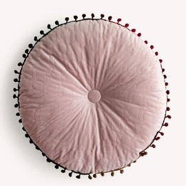 vctops Velvet Soft Round Chair Pads Cute Gradient Pom Pom Indoor Dining Chairs Cushion (Pink, Diameter 16")