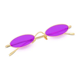 FEISEDY Gafas de sol vintage pequeñas ovaladas con marco de metal delgado colores caramelo B2277