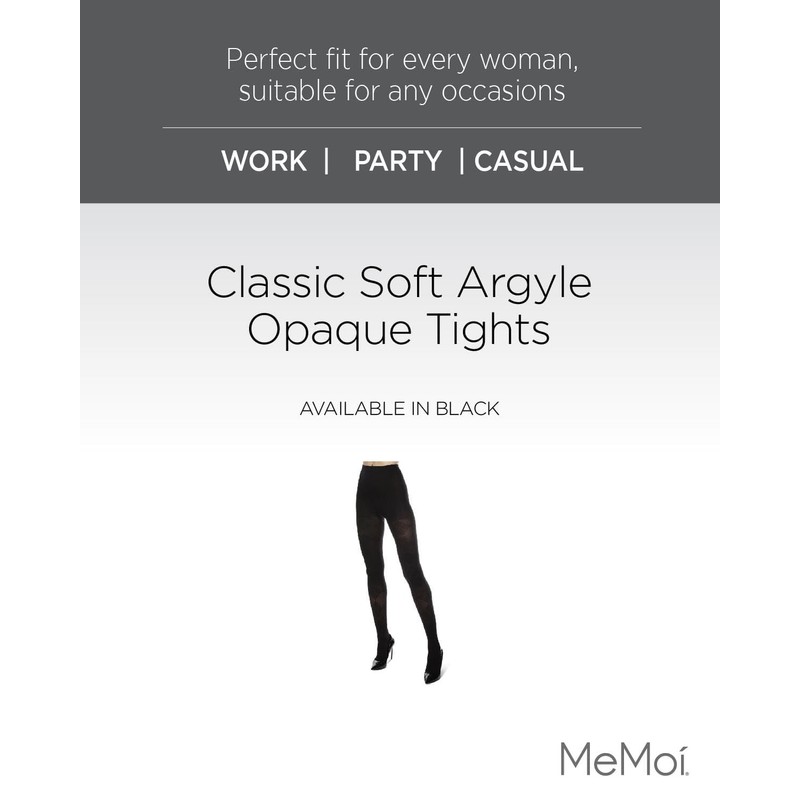 MeMoi Classic Soft Argyle Opaque Tights Black S-M