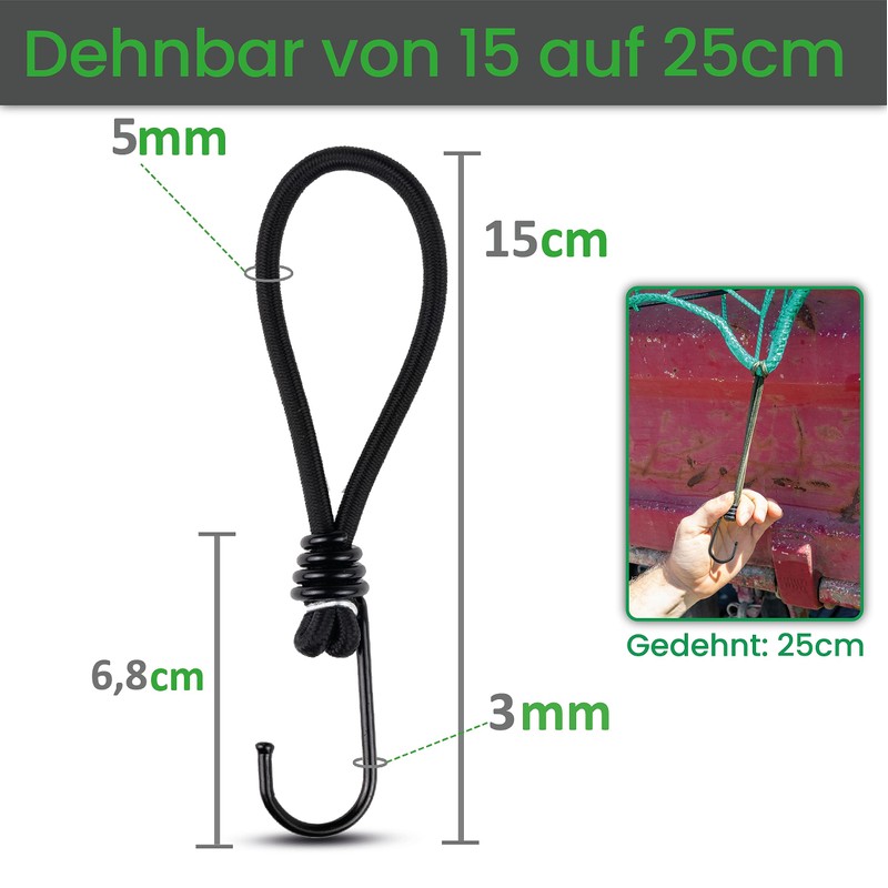 CargoVA® – 20 Bungees with Hooks and Practical Bag –