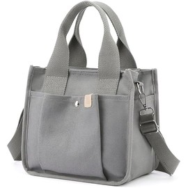 Tuobo Small Canvas Tote Bag with Zipper, Canvas Multi-Pocket Crossbody Bag Purse Top Handle Satchel Handbags