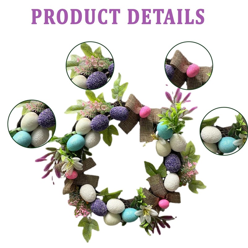 Hanwin Easter Wreath Plastic, Easter Wreath Front Door 30 cm,