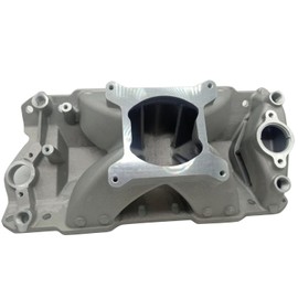 1 PC SHLPDFM Single Plane Intake Manifold Cast Satin Finish Aluminum Intake Manifold Compatible with 1957-1995 SBC Small Block Chevy 350 400 RPM 3500-8000