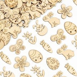 Holz Oster Deko Konfetti, 100pcs Tischdeko Streudeko Konfetti Ostern, Osterhasen Eier Blume Deko Holz, Osterdeko Streudeko Frühling für Geschenke Basteln