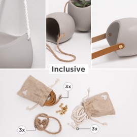 Kazai. Wall Planters -Ellie- | Hanging Ceramic Plant Pots 3 Pieces | Wall Decoration for Indoors, Balcony and Garden | Light Grey (Matte)