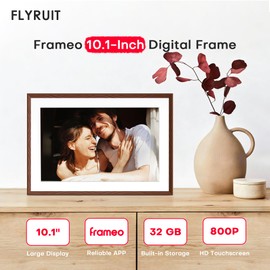 Digital Picture Frame, 10.1'' Frameo Digital Frame Wifi, 1280*800 HD Touch Screen, 32GB Memory, Wall Mountable Digital Photo Frame, Auto-Rotate, Share Instantly, Wedding, Birthday Gifts for Mom, Brown