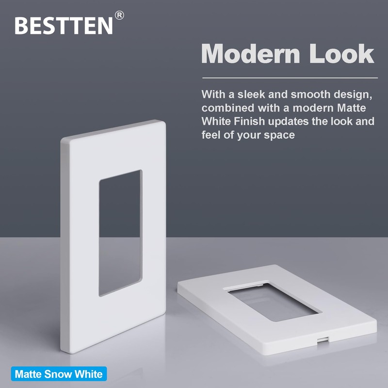(50 Pack) BESTTEN USWP6 Matte Snow White Screwless Wall Plate,