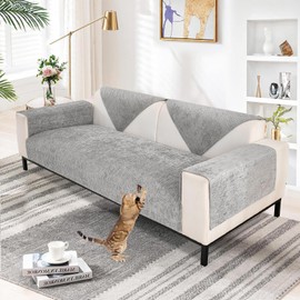 Made of Soft Chenille Sofa Cover, 1/2/3/4-Seater, L-Shape Sofa Couch Cover, Corner Sofa, 2024 Universal Non-Slip Sofa Throw, Solid Thick Textured Sofa Protector for Living Room (Grey, 90 x 90 cm)